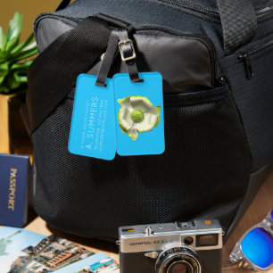 Étiquette À Bagage Blanc Vert Printemps Fleur MOD Retro Bleu Fleur