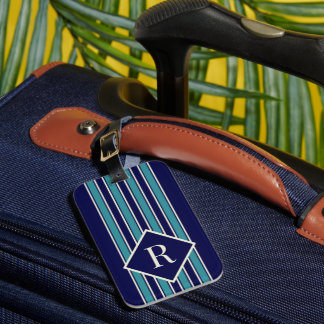 Étiquette À Bagage Bleu avec Monogramme