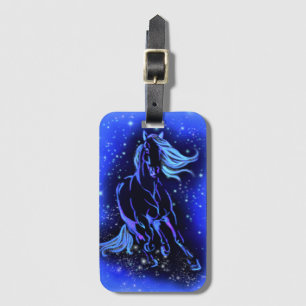 Étiquette À Bagage Bleu Bagage Tag Cheval Courir Dans La Nuit étoilée