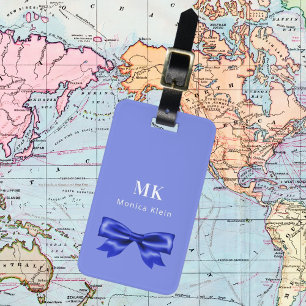 Étiquette À Bagage Bleu blanc arc monogramme initiales élégant