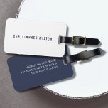 Étiquette À Bagage Bleu blanc simple et élégant<br><div class="desc">Simple étiquette de bagages bleu blanc élégant. Facile à customiser avec votre nom et votre adresse.</div>