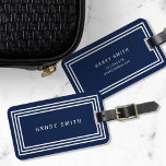 Étiquette À Bagage Bleu de marine classique moderne avec frontières b<br><div class="desc">Voyagez dans le style avec cette étiquette classique moderne de bagages bleu marine avec des bordures blanches. Personnalisez cette balise avec vos informations et pour plus d'options comme changer la police et sa taille cliquez sur le bouton "Customiser". *Veuillez noter que le filigrane Zazzle qui apparaît dans l'aperçu du zoom...</div>