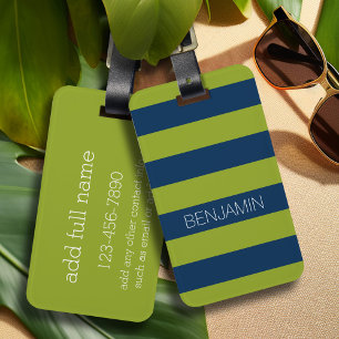Étiquette À Bagage Bleu de marine et Graines de rugby vert Nom person