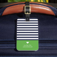 Bleu de marine et vert Chic rayures Coeur Monogram