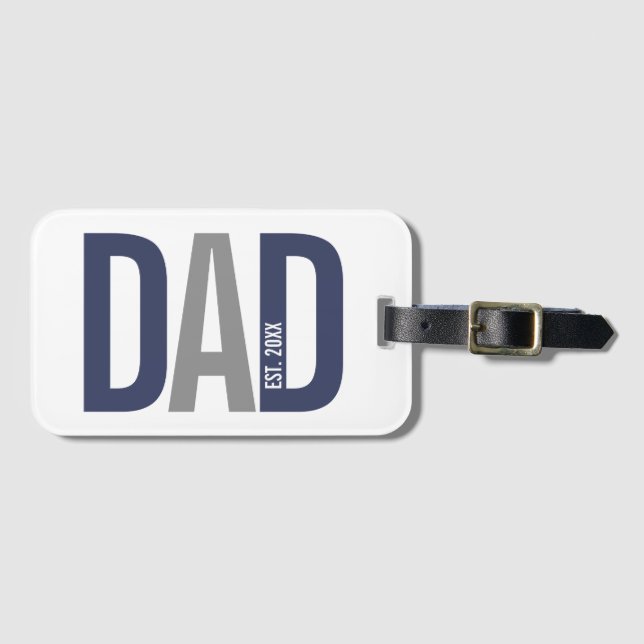 Étiquette À Bagage Bleu de marine moderne Papa personnalisé établi (Devant Horizontal)