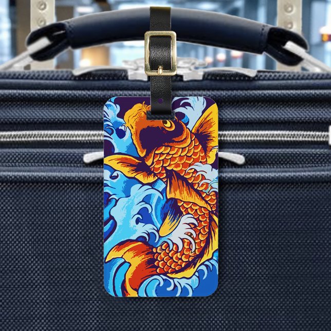 Étiquette À Bagage Bleu de poisson orange Koi (Créateur téléchargé)