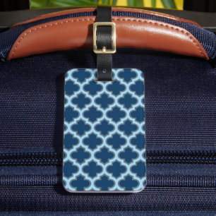 Étiquette À Bagage Bleu et Bébé Bleu Trellis, treillis, Quatrefoil