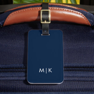 Étiquette À Bagage Bleu et blanc Monogramme moderne