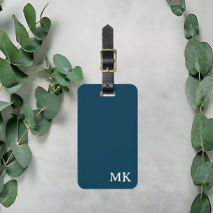 Étiquette À Bagage Bleu et blanc   Tag de bagage Monogramme moderne