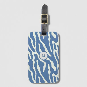 Étiquette À Bagage Bleu et crème Moderne Abstrait Wavy Lines Motif