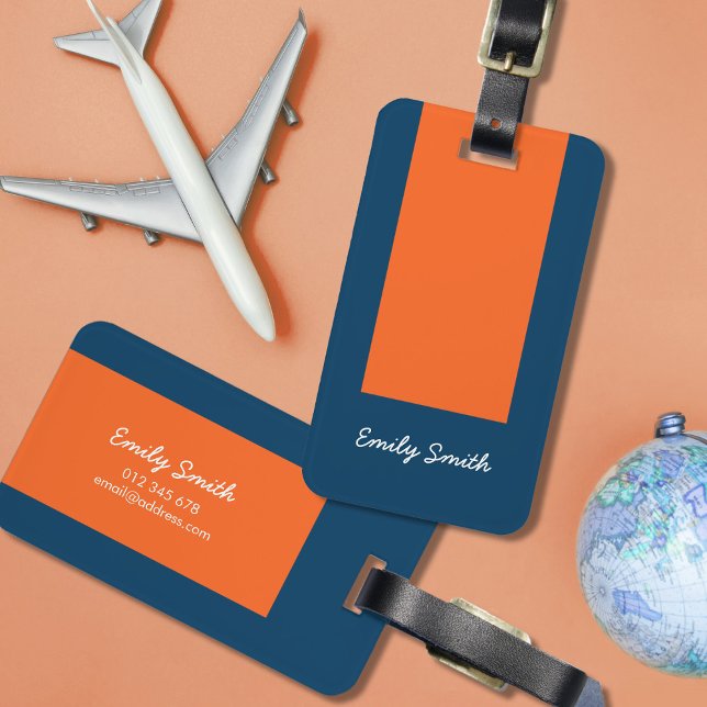 Étiquette À Bagage Bleu et orange vif Bloc de couleur (Créateur téléchargé)