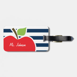 Étiquette À Bagage Bleu foncé de minuit, bandes horizontales; Pomme