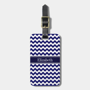 Étiquette À Bagage Bleu marine blanc chevron monogramme de nom bleu m