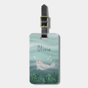 Étiquette À Bagage Bleu mignon sous le phoque de mer Enfants