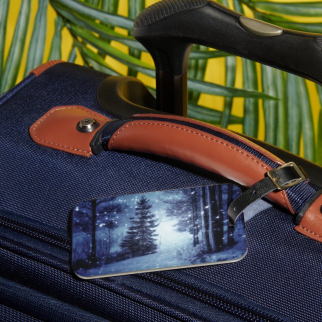 Étiquette À Bagage Bleu Moonlit Forêt magique Scène d'hiver (Insitu Rectoal 3)