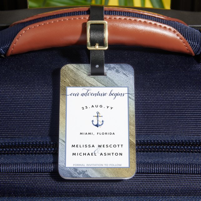 Étiquette À Bagage #Bleu Nautique & Or #Mariage Sauvez la Date (Insitu Rectoal 2)