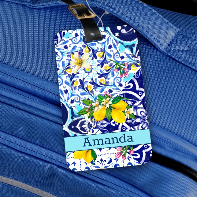 Étiquette À Bagage Bleu sicilien carreaux céramiques d'agrumes médite (Créateur téléchargé)
