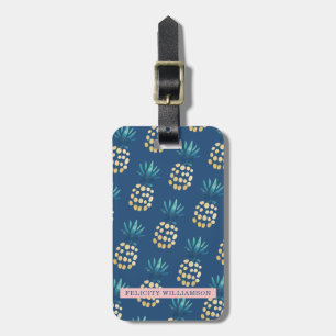 Étiquette À Bagage Bleu, Teal et motif tropical de fruit d'ananas