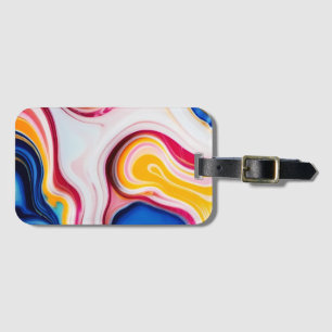 Étiquette À Bagage Bleu tendance rose jaune faux marbre blanc