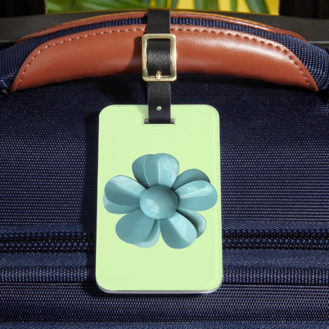 Étiquette À Bagage Bleu Vert Retro Fleur marguerite MOD Fleur rose (Insitu Rectoal 2)