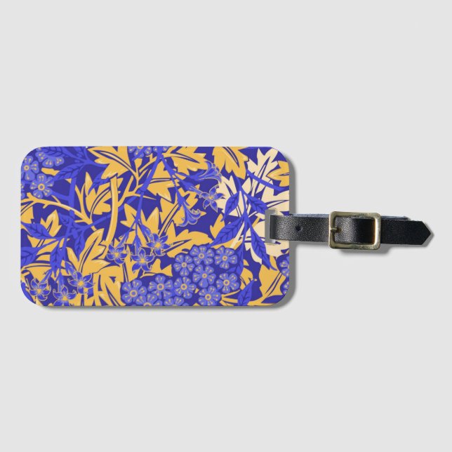 Étiquette À Bagage Bleu vif ornemental et jaune or (Devant Horizontal)