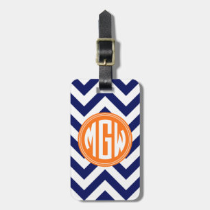Étiquette À Bagage Bleu Wt LG Chevron Orange Cercle Monogramme Fond D