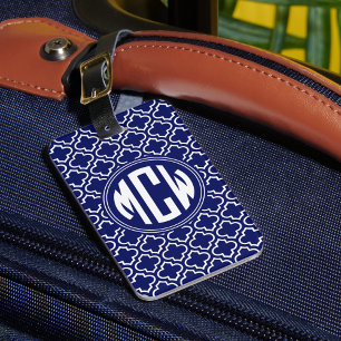 Étiquette À Bagage Bleu Wt Marocain Blanc Cercle Monogramme Fond DIY