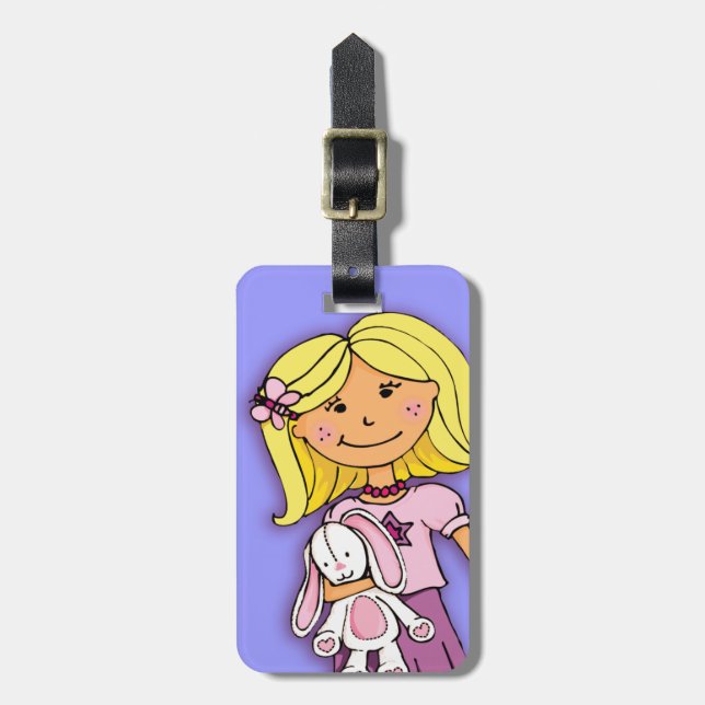 Étiquette À Bagage Blonde fille lapin violet enfants nommé étiquette  (Devant Vertical)