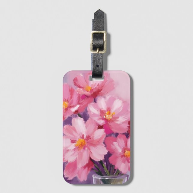 Étiquette À Bagage Blooming Pink Petals | Flower Painting Watercolor (Devant Vertical)