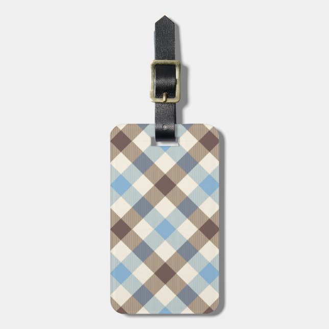 Étiquette À Bagage Blue and Brown Tartan plaid (Devant Vertical)