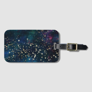 Étiquette À Bagage Blue and Gold Under the Stars Night Sky