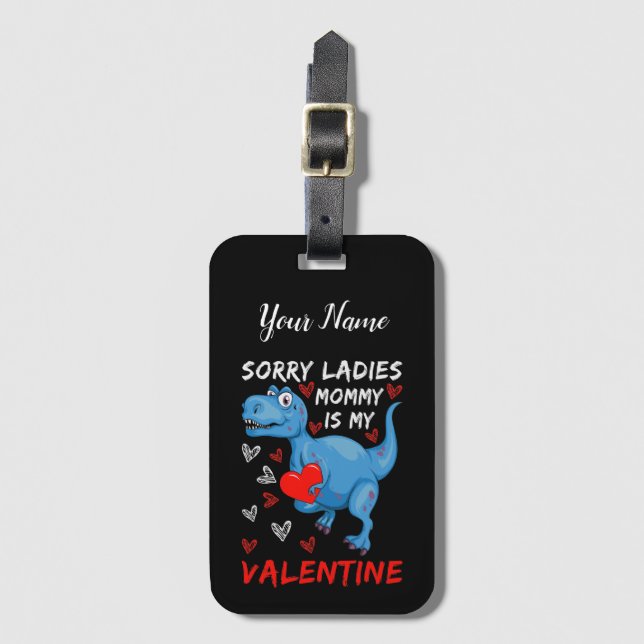 Étiquette À Bagage Blue Dinosaur Désolé Mesdames maman est ma Saint V (Devant Vertical)