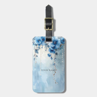 Étiquette À Bagage Blue Flowers and Pearls Luggage Tag