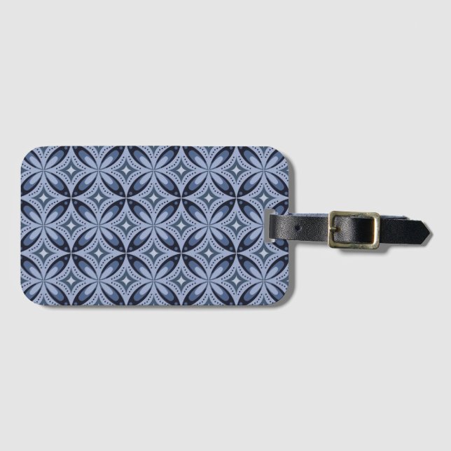 Étiquette À Bagage Blue Geometric Pattern Retro Style (Devant Horizontal)