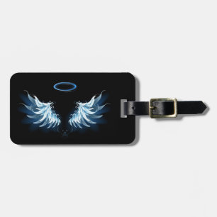 Étiquette À Bagage Blue Glowing Angel Wings on black background