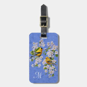 Étiquette À Bagage Blue Goldfinch Birds et Flowers