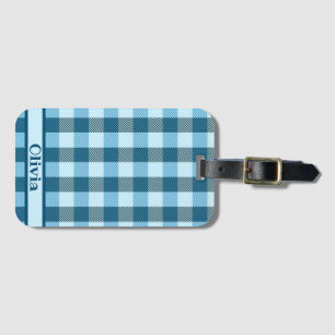 Étiquette À Bagage Blue Plaid Modern Nom simple