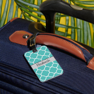 Étiquette À Bagage Blue Quatrefoil, Moroccan Trellis, Your Name