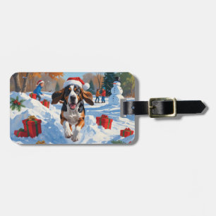 Étiquette À Bagage Bluetick Coonhound Courir dans la neige avec Noël