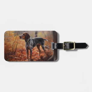Étiquette À Bagage Bluetick Coonhound dans les feuilles d'automne qui