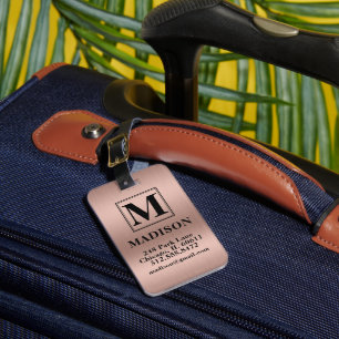 Étiquette À Bagage Blush Métal Brossé Monogramme Gras Personnalisé