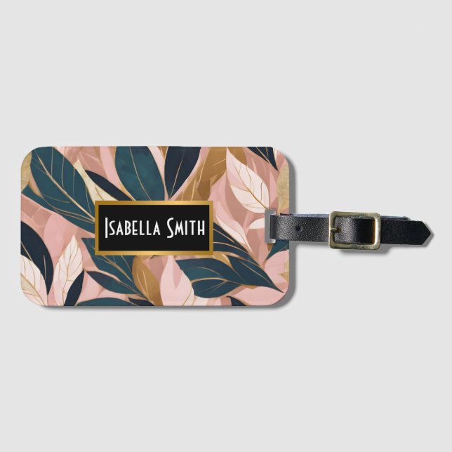 Étiquette À Bagage Blush Pink Gold Boho Collection Feuille tendance (Devant Horizontal)