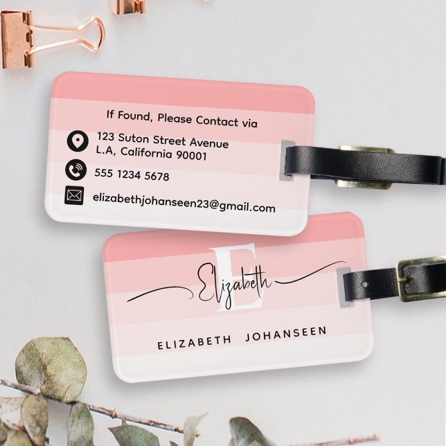 Étiquette À Bagage Blush Rose Abstrait Moderne Monogramme Chic (Créateur téléchargé)