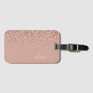 Étiquette À Bagage Blush Rose Gold Monogramme Pailleté Féminin