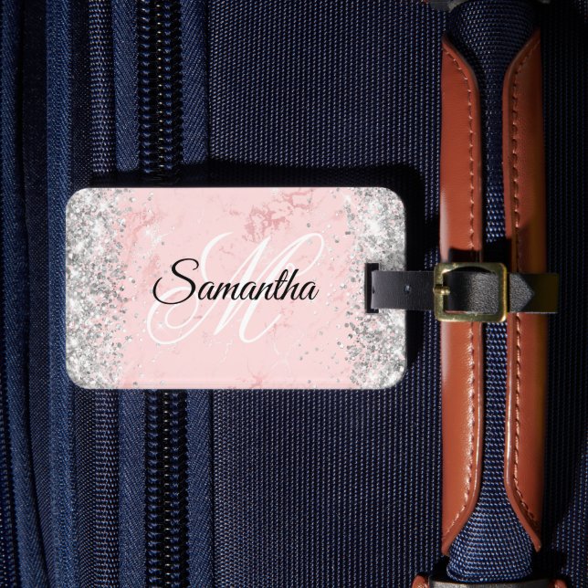 Étiquette À Bagage Blush Rose Pailleté Marbre Argenté (Insitu Rectoal 4)