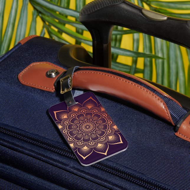 Étiquette À Bagage Boho Dark Purple Peach Mandala (Insitu Rectoal 1)