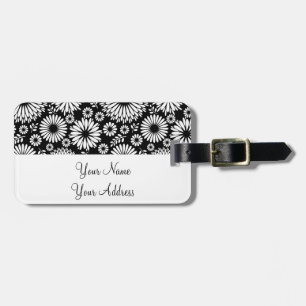 Étiquette À Bagage Boho fleurs Motif floral vectoriel noir et blanc