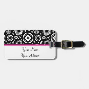 Étiquette À Bagage Boho fleurs Motif floral vectoriel noir et blanc