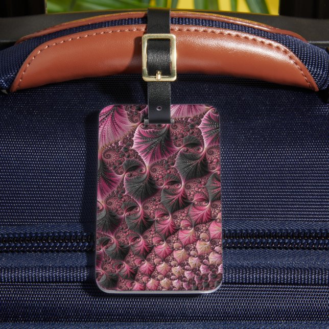 Étiquette À Bagage Boho Funky Éclectique Rose Noir Abstrait Fractal (Insitu Rectoal 2)