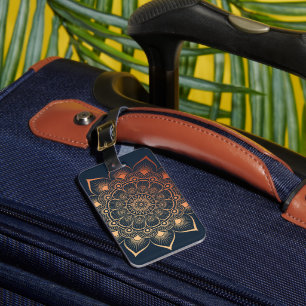 Étiquette À Bagage Boho Navy Blue Peach Mandala